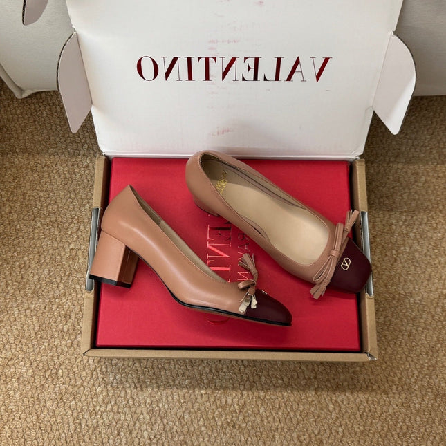 VALENTINO 26S HEELED BALLET FLATS IN BROWN CALFSKIN