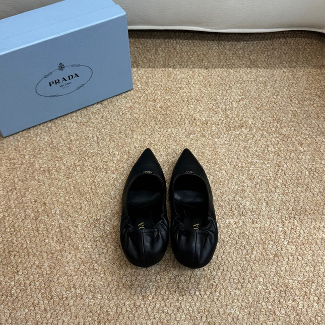 PRADA 26S POINTED TOE PUMPS 50MM IN BLACK CALFSKIN