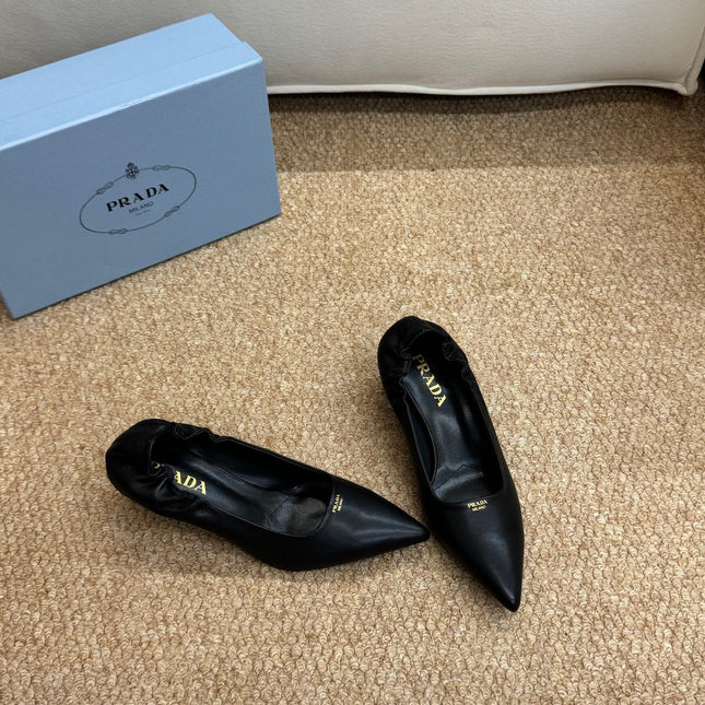 PRADA 26S POINTED TOE PUMPS 50MM IN BLACK CALFSKIN