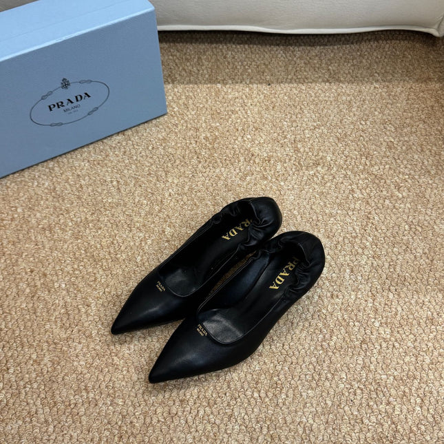 PRADA 26S POINTED TOE PUMPS 50MM IN BLACK CALFSKIN
