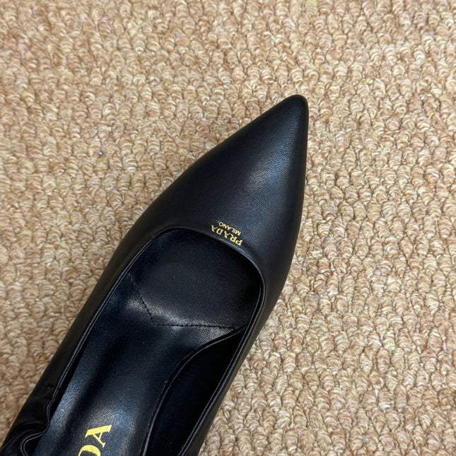 PRADA 26S POINTED TOE PUMPS 50MM IN BLACK CALFSKIN