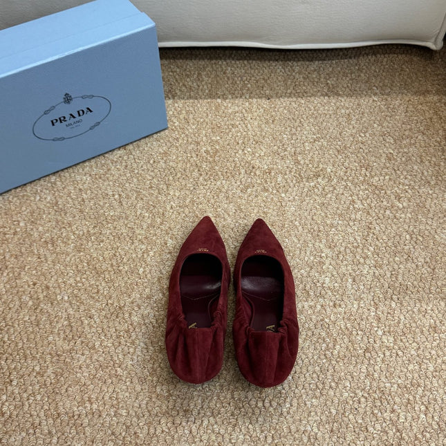 PRADA 26S POINTED TOE PUMPS 50MM IN DARK RED SUEDE