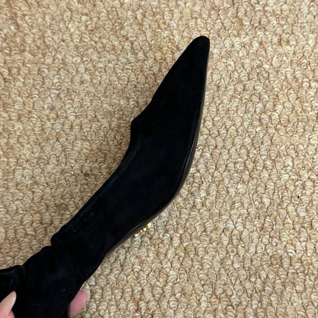 PRADA 26S POINTED TOE PUMPS 50MM IN BLACK SUEDE