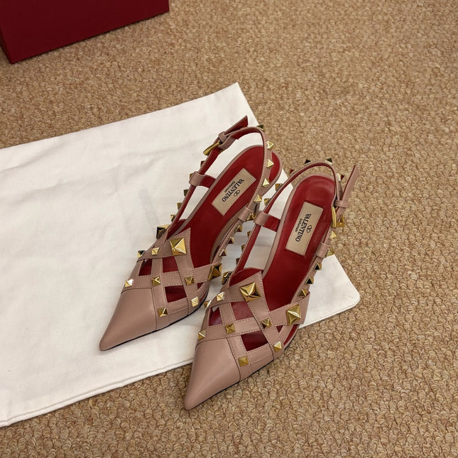 VALENTINO 26S ROCKSTUD SLINGBACK HEELS IN BLUSH NUDE CALFSKIN