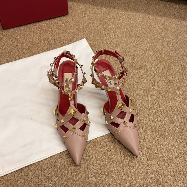 VALENTINO 26S OCKSTUD HEELS IN BLUSH NUDE CALFSKIN