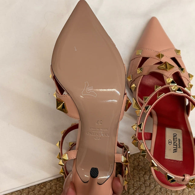 VALENTINO 26S OCKSTUD HEELS IN NUDE PEACH CALFSKIN