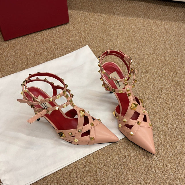 VALENTINO 26S OCKSTUD HEELS IN NUDE PEACH CALFSKIN