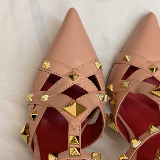 VALENTINO 26S OCKSTUD HEELS IN NUDE PEACH CALFSKIN