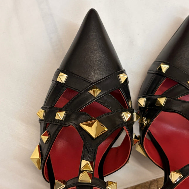 VALENTINO 26S OCKSTUD HEELS IN BLACK CALFSKIN