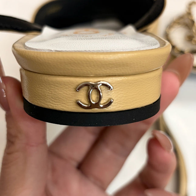CHANEL 26S SLINGBACK FLATS IN BEIGE CALFSKIN CAMELLIA PEARL