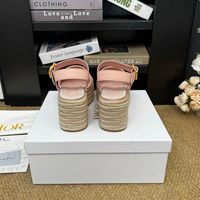 DIOR 26S ESPADRILLE WEDGE SANDAL IN PINK DIOR OBLIQUE EMBROIDERED CANVAS