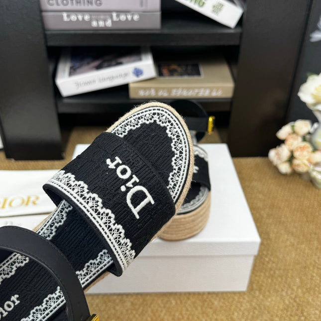 DIOR 26S ESPADRILLE WEDGE SANDAL IN BLACK DIOR OBLIQUE EMBROIDERED CANVAS