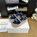 DIOR 26S ESPADRILLE WEDGE SANDAL IN NAVY BLUE DIOR OBLIQUE EMBROIDERED CANVAS