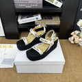 DIOR 26S ESPADRILLE WEDGE SANDAL IN BLACK CANVAS AND CALFSKIN