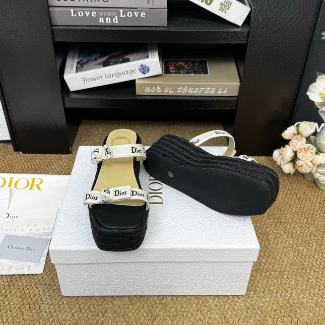 DIOR 26S WEDGE SANDAL IN BLACK CANVAS AND CALFSKIN