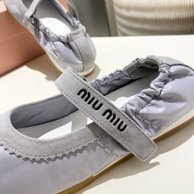 MIUMIU 26S BALLERINAS IN LILAC GREY FABRIC AND SUEDE