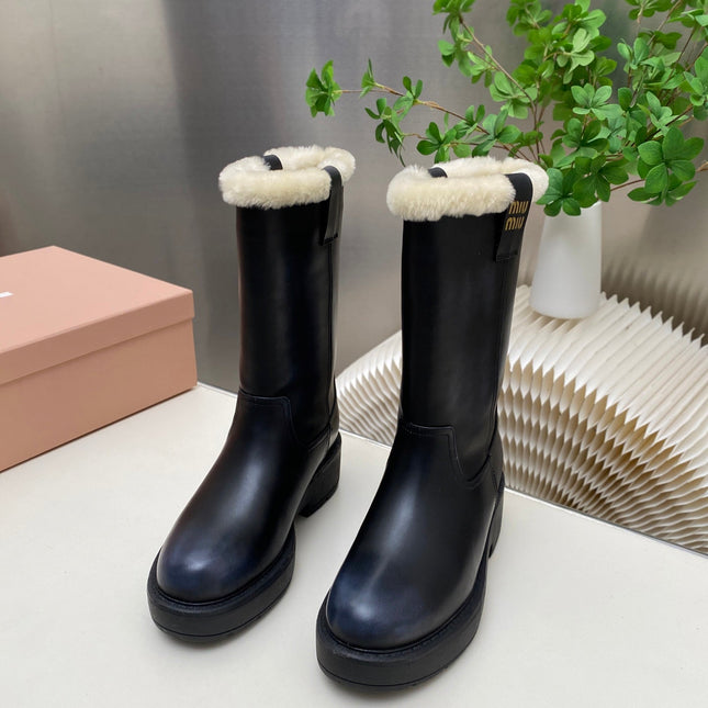 MIUMIU 26S MID CALF BOOT IN BLACK CALFSKIN