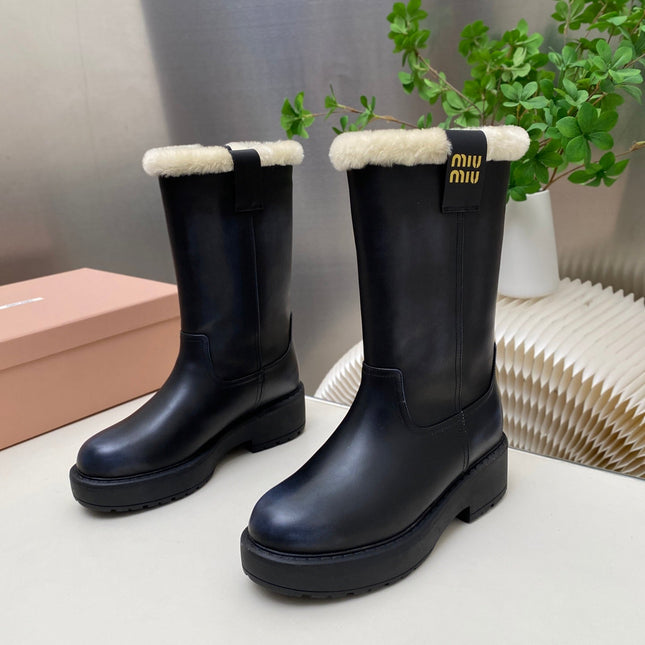 MIUMIU 26S MID CALF BOOT IN BLACK CALFSKIN