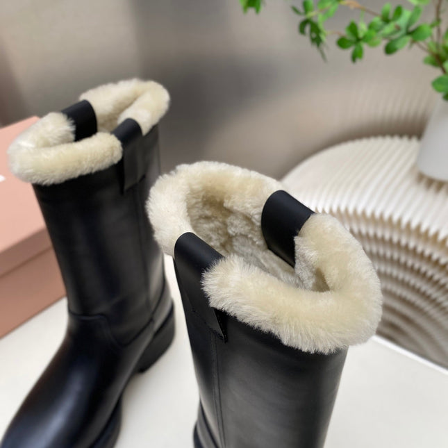 MIUMIU 26S MID CALF BOOT IN BLACK CALFSKIN