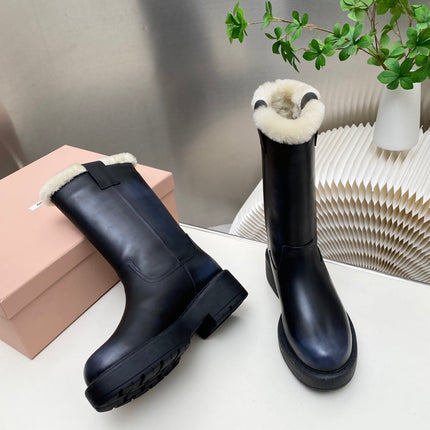 MIUMIU 26S MID CALF BOOT IN BLACK CALFSKIN