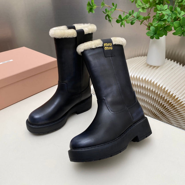 MIUMIU 26S MID CALF BOOT IN BLACK CALFSKIN