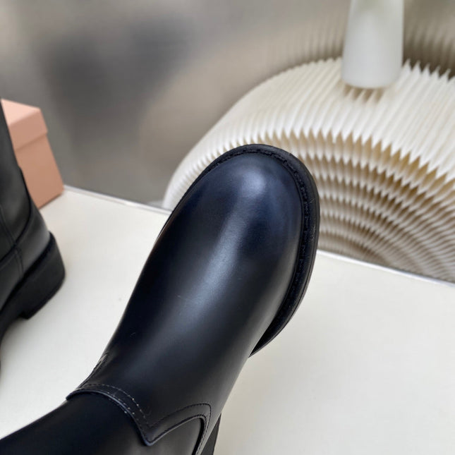 MIUMIU 26S MID CALF BOOT IN BLACK CALFSKIN