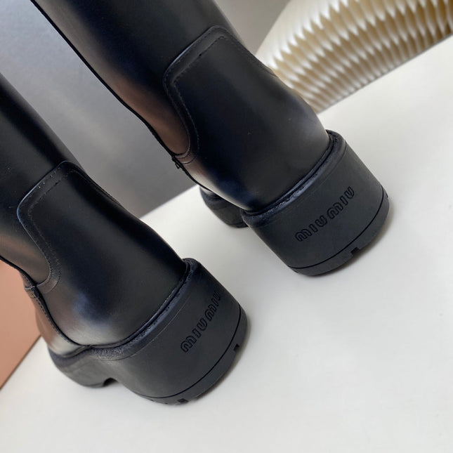 MIUMIU 26S MID CALF BOOT IN BLACK CALFSKIN