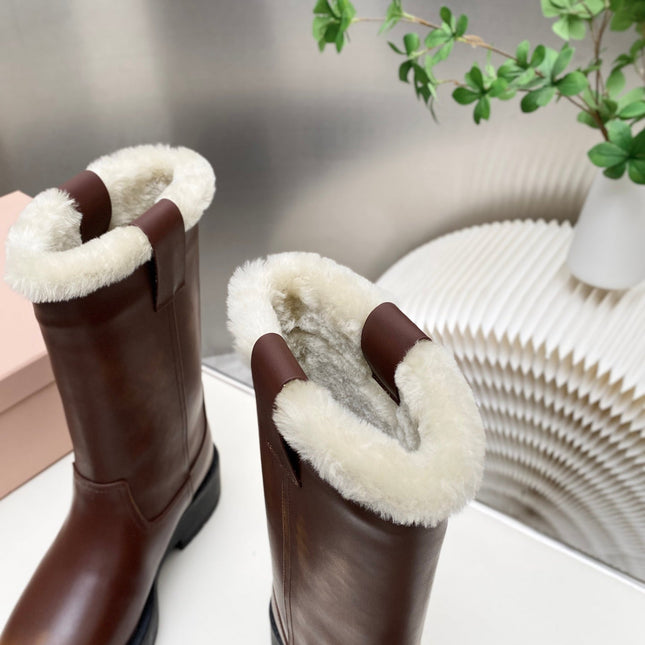 MIUMIU 26S MID CALF BOOT IN DARK BROWN CALFSKIN