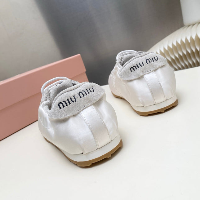 MIUMIU 26S SNEAKERS IN WHITE PLUME SATIN