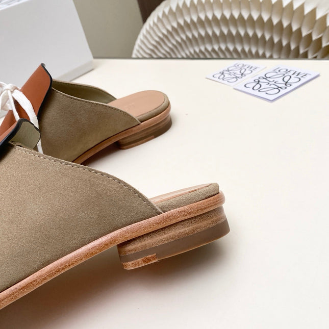 LOEWE 26S FLAT MULES IN BROWN CALFSKIN AND SUEDE