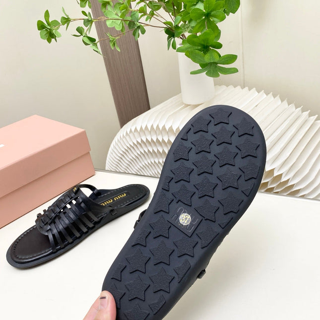 MIUMIU 26S SLIDES SANDAL IN BLACK CALFSKIN