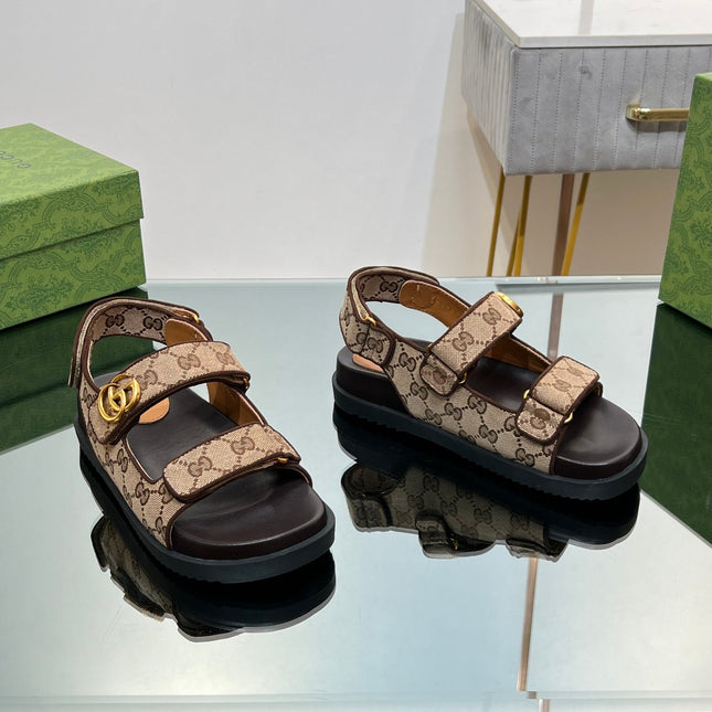 GG  SANDAL WITH DOUBLE G PECAN CARO LAMBSKIN