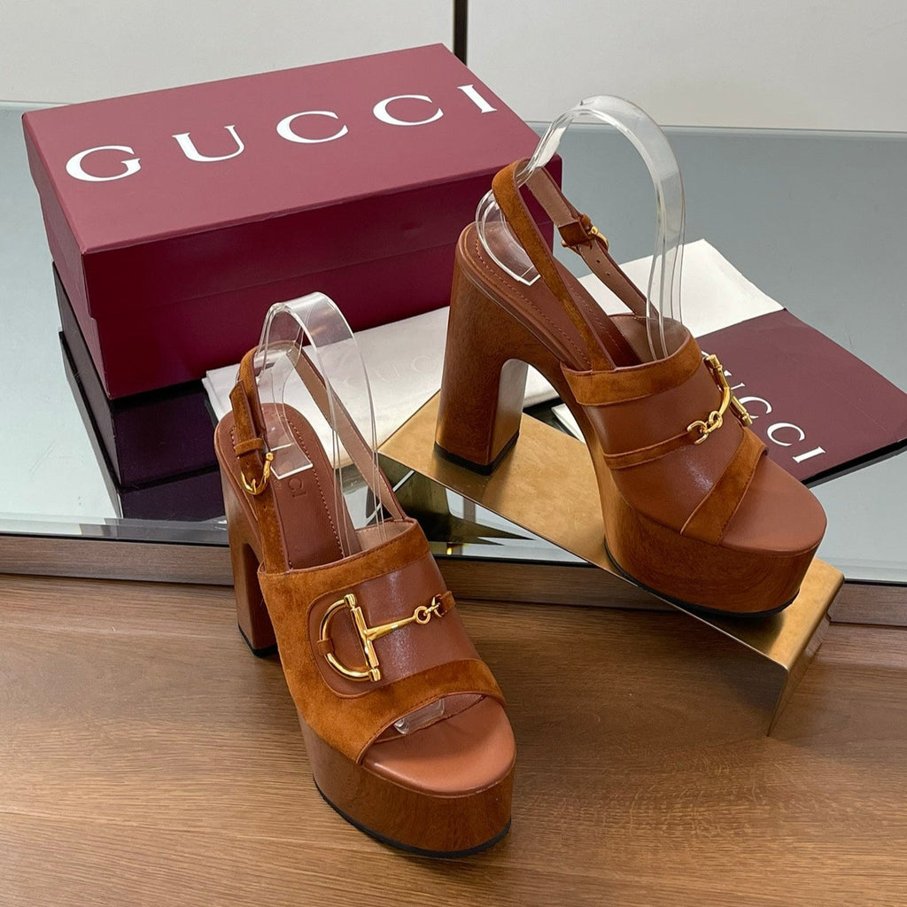 HIGH HEEL SANDALS 13 CM IN BROWN CALFSKIN MIX SUEDE GOLD HARDWARE