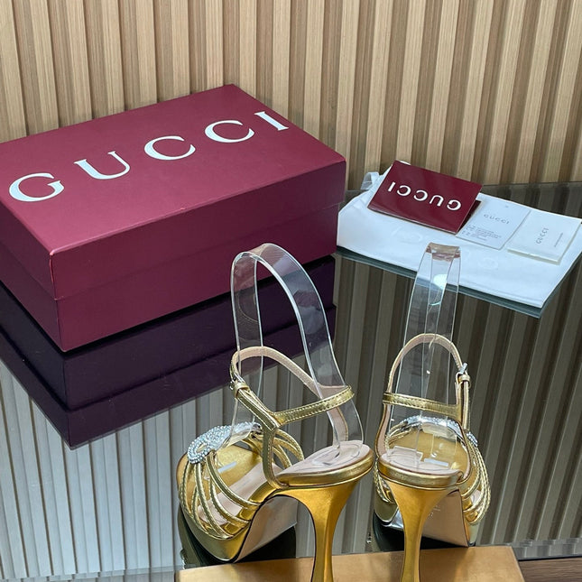 GUCCI 26S HIGH-HEELED SANDALS 125 MM IN GOLD CALFSKIN
