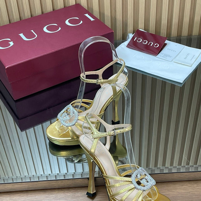 GUCCI 26S HIGH-HEELED SANDALS 125 MM IN GOLD CALFSKIN