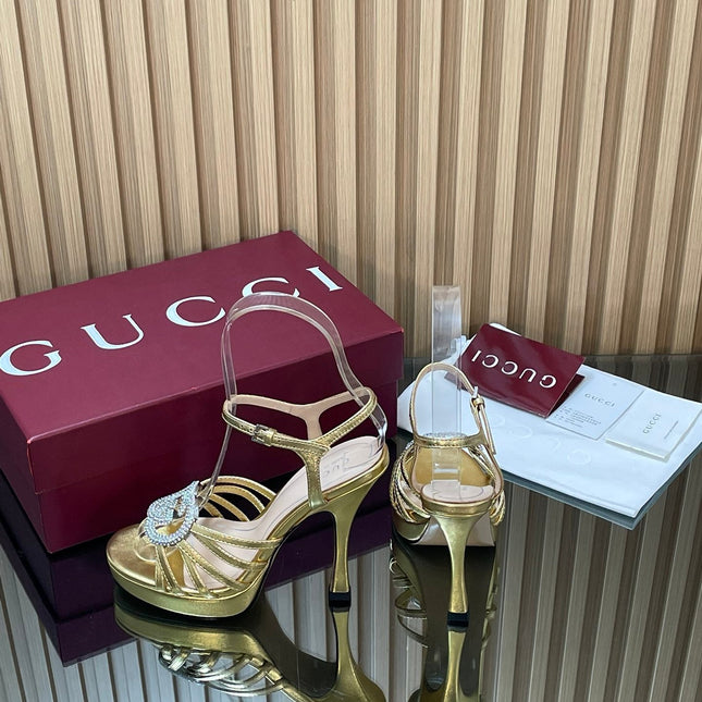GUCCI 26S HIGH-HEELED SANDALS 125 MM IN GOLD CALFSKIN