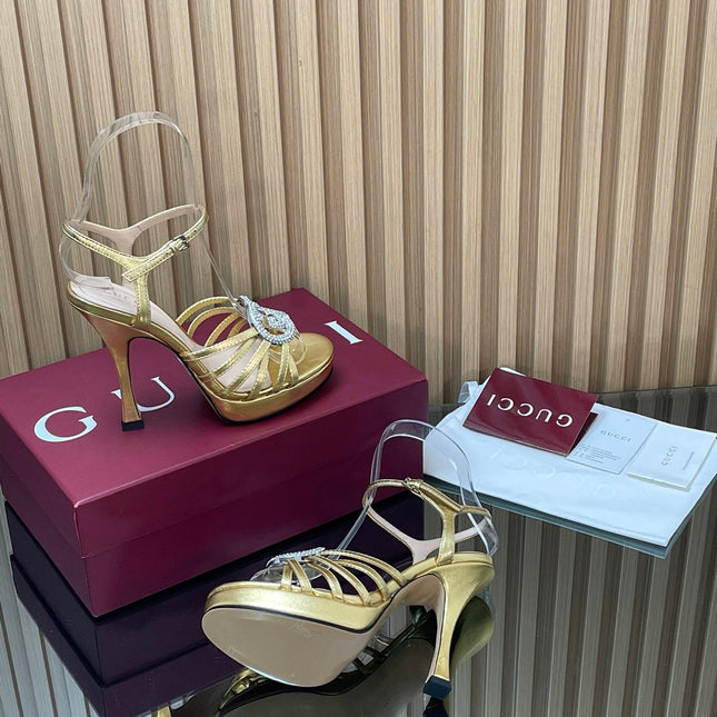 GUCCI 26S HIGH-HEELED SANDALS 125 MM IN GOLD CALFSKIN