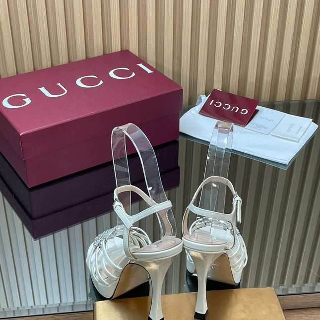 GUCCI 26S HIGH-HEELED SANDALS 125 MM IN WHITE CALFSKIN