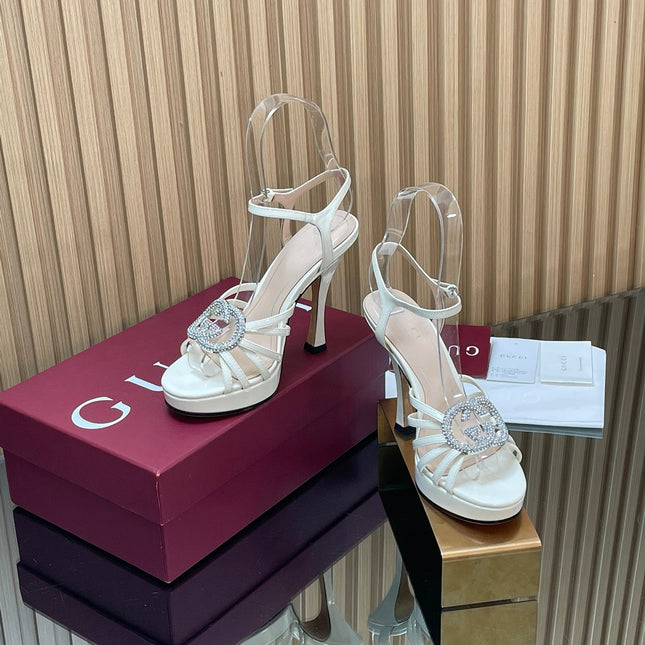 GUCCI 26S HIGH-HEELED SANDALS 125 MM IN WHITE CALFSKIN
