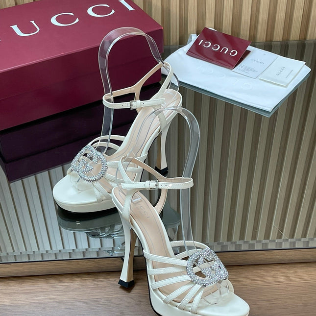 GUCCI 26S HIGH-HEELED SANDALS 125 MM IN WHITE CALFSKIN