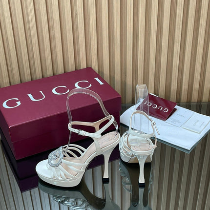 GUCCI 26S HIGH-HEELED SANDALS 125 MM IN WHITE CALFSKIN