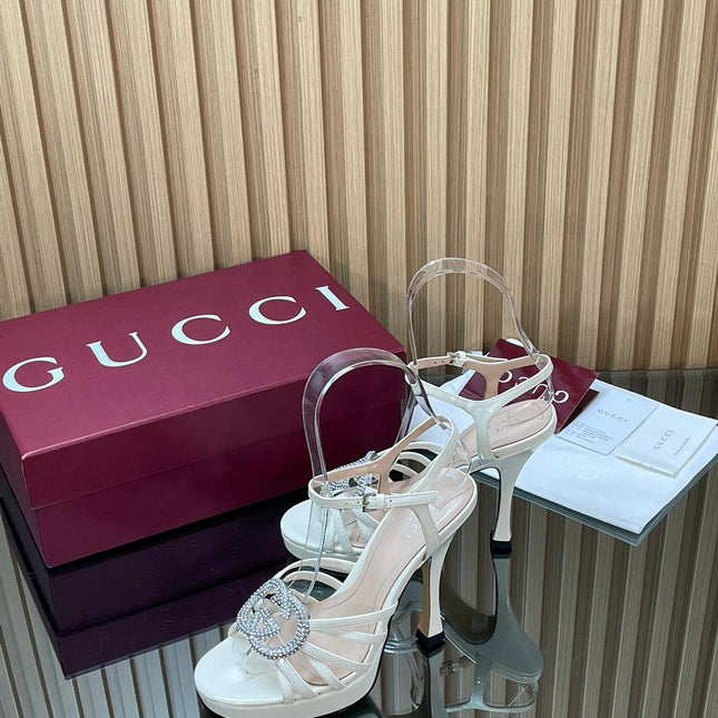 GUCCI 26S HIGH-HEELED SANDALS 125 MM IN WHITE CALFSKIN