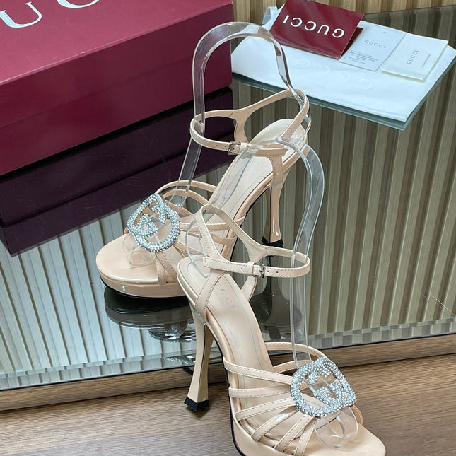 GUCCI 26S HIGH-HEELED SANDALS 125 MM IN BEIGE CALFSKIN