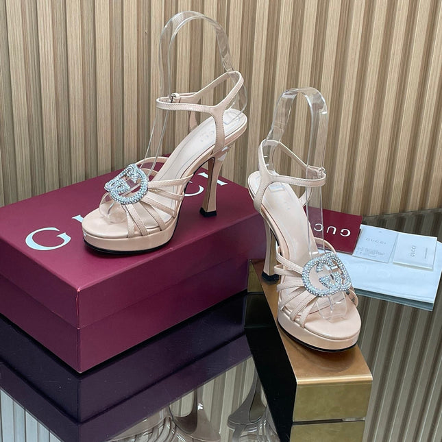 GUCCI 26S HIGH-HEELED SANDALS 125 MM IN BEIGE CALFSKIN