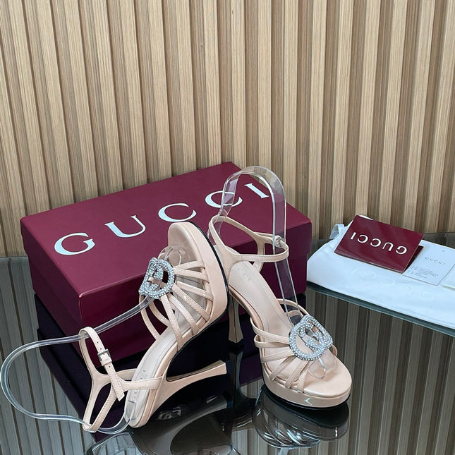 GUCCI 26S HIGH-HEELED SANDALS 125 MM IN BEIGE CALFSKIN