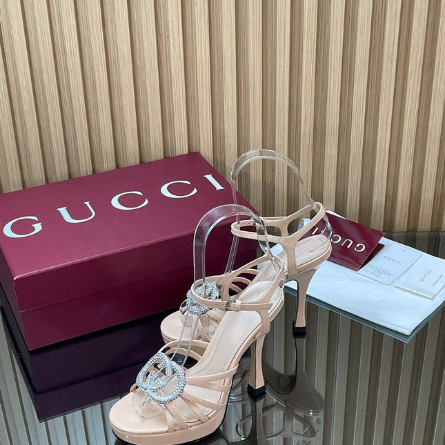 GUCCI 26S HIGH-HEELED SANDALS 125 MM IN BEIGE CALFSKIN