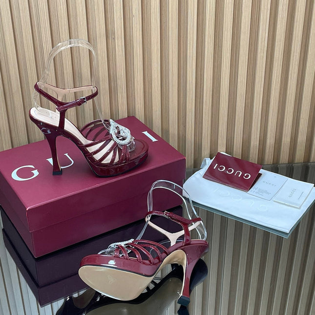 GUCCI 26S HIGH-HEELED SANDALS 125 MM IN DARK RED CALFSKIN