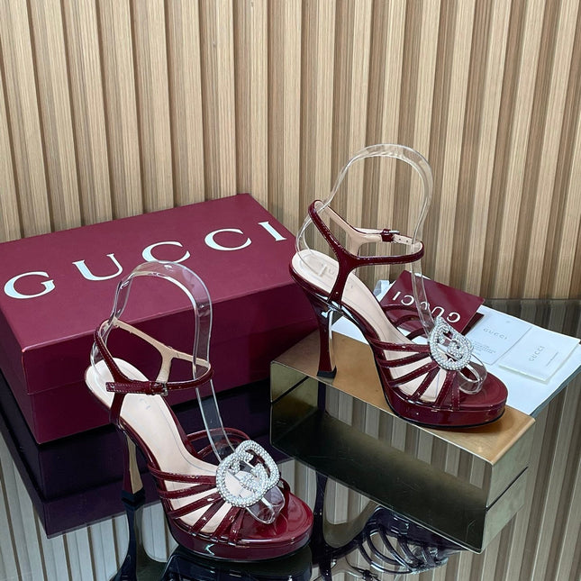 GUCCI 26S HIGH-HEELED SANDALS 125 MM IN DARK RED CALFSKIN