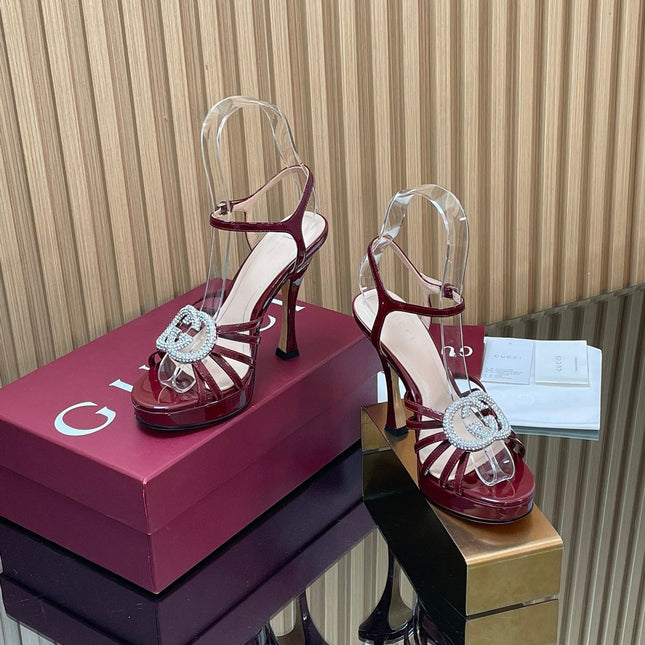 GUCCI 26S HIGH-HEELED SANDALS 125 MM IN DARK RED CALFSKIN