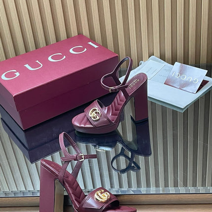 GUCCI 26S HIGH-HEEL SANDALS 125 MM IN DARK RED LAMBSKIN